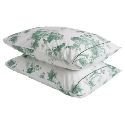 Clearance FOXFORD 300 Thread Count Green Toile Standard Pillowcase Set