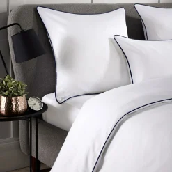 400 Thread Count Piped Square Pillowcase Navy