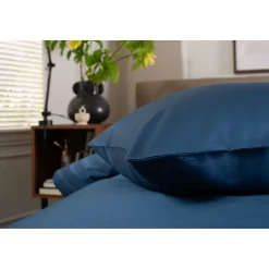 New THE LYNDON COMPANY 400 Thread Count Sateen Housewife Pillowcase Pair Navy