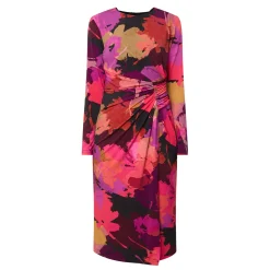 Abstract Floral Gathered Wrap Dress
