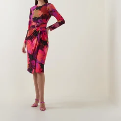 Abstract Floral Gathered Wrap Dress