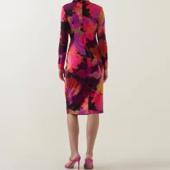 Abstract Floral Gathered Wrap Dress