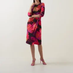 Abstract Floral Gathered Wrap Dress