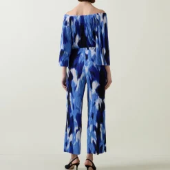 New JOSEPH RIBKOFF Abstract Print Wide Leg Trousers