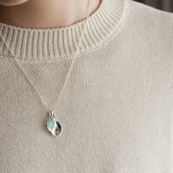 Aqua Chalcedony Pebble Charms Necklace