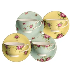 Sale AYNSLEY Archive Rose Teacups & Saucers (Set of 4)