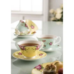 Sale AYNSLEY Archive Rose Teacups & Saucers (Set of 4)