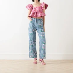 Azul Floral Embellished High-Waisted Trousers