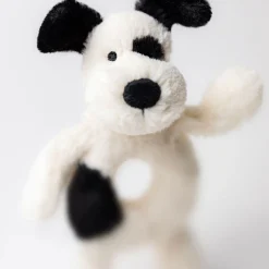 Bashful Black & Cream Puppy Ring Rattle 18cm