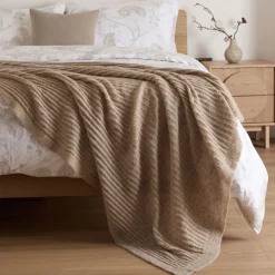 Fashion FOXFORD Beige Knitted Ribbed Bed Blanket