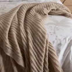 Fashion FOXFORD Beige Knitted Ribbed Bed Blanket