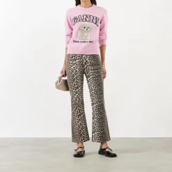 Outlet GANNI Betzy Leopard Print Cropped Jeans