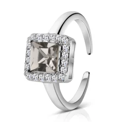 Outlet NEWBRIDGE SILVERWARE Black & Clear Stone Square Ring