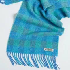 Best FOXFORD Blue & Green Check Lambswool Scarf