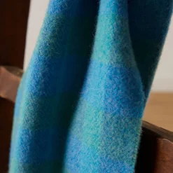 Best FOXFORD Blue & Green Check Lambswool Scarf