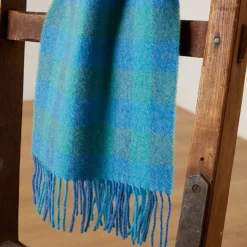 Best FOXFORD Blue & Green Check Lambswool Scarf