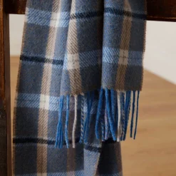 Sale FOXFORD Blue & Mink Check Lambswool Scarf