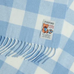 New FOXFORD Blue Check Lambswool Baby Blanket