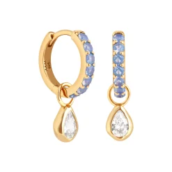 Blue Pear Charm Huggie Hoop Earrings