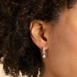 Blue Pear Charm Huggie Hoop Earrings