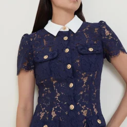 Bouclé Knit Bow Flared Dress