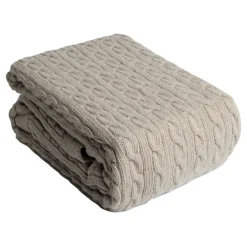 Fashion FOXFORD Cable Knit Beige Merino Bed Blanket