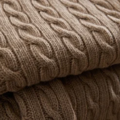 Fashion FOXFORD Cable Knit Beige Merino Bed Blanket