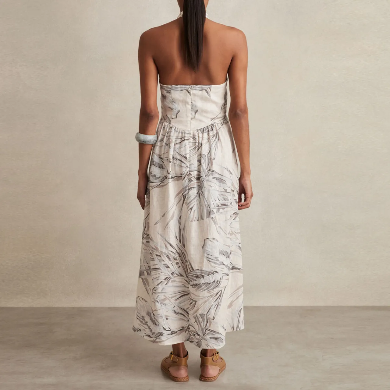 Online REISS Carla Palm-Print Linen Dress