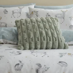 New BIANCA Carved Faux Fur Cushion Sage