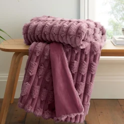 Carved Faux Fur Throw Pink