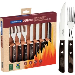 Clearance TRAMONTINA Churrasco Steak/Pizza Wooden Handle Eight-Piece Cutlery Set