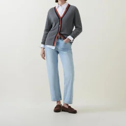 Contrast Trim Textured Cardigan