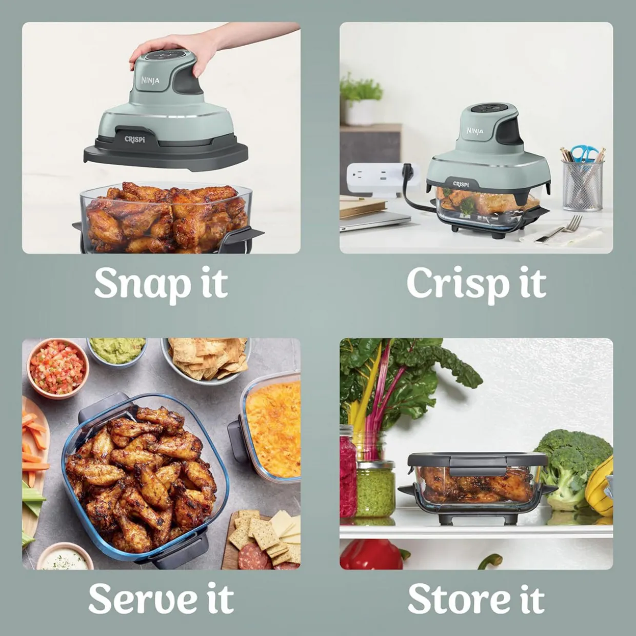 CRISPi 4-in-1 Portable Glass Air Fryer Sage