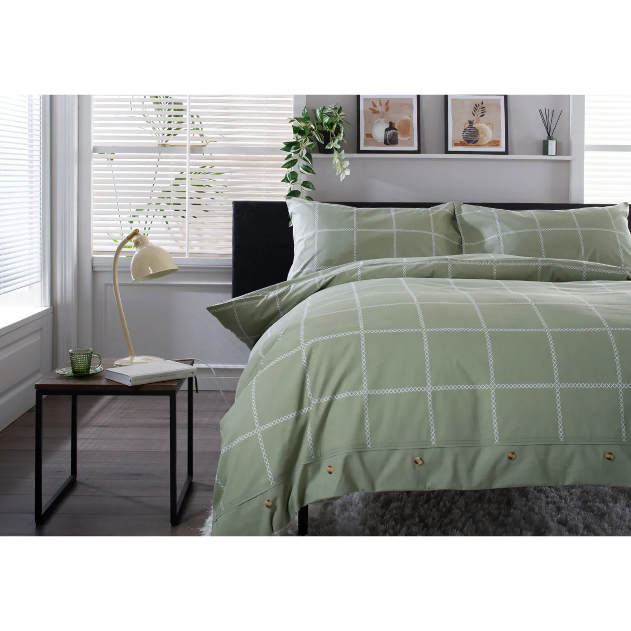 Crossley Heath Duvet Set Green/White