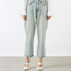Sale GOOD AMERICAN Crystal Stars 90s Cropped Straight Leg Jeans