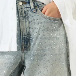 Sale GOOD AMERICAN Crystal Stars 90s Cropped Straight Leg Jeans