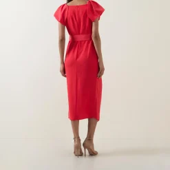 Discount CAROLINE KILKENNY Della Puff-Sleeve Belted Asymmetric Dress