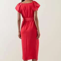 Discount CAROLINE KILKENNY Della Puff-Sleeve Belted Asymmetric Dress
