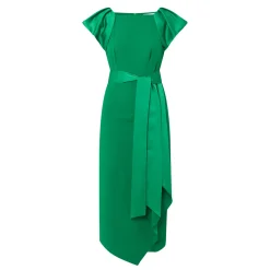 Della Puff-Sleeve Belted Asymmetric Dress