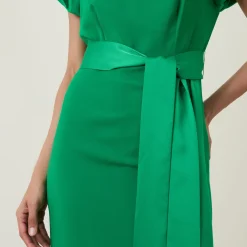 Della Puff-Sleeve Belted Asymmetric Dress