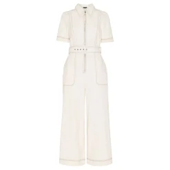 Denim Wide-Leg Belted Jumpsuit