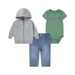 Best LEVIS Dog Logo Bodysuit, Hoodie & Jeans Three-Piece Set 3-24 Months