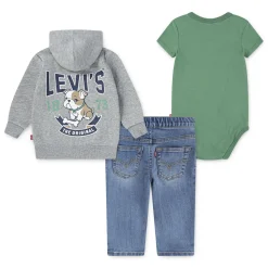 Best LEVIS Dog Logo Bodysuit, Hoodie & Jeans Three-Piece Set 3-24 Months
