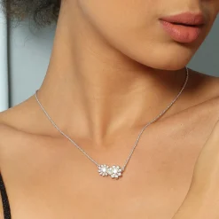 Double Flower Crystal Embellished Necklace