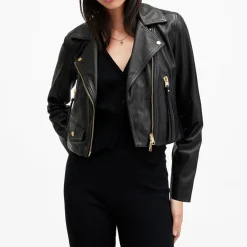 Elora Cropped Leather Biker Jacket