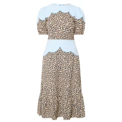Embroidery Panelled Leopard Dress