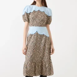 Embroidery Panelled Leopard Dress