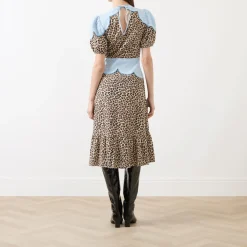 Embroidery Panelled Leopard Dress