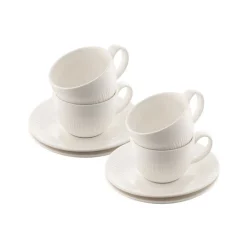 New BELLEEK Erne Teacup & Saucers Set of Four