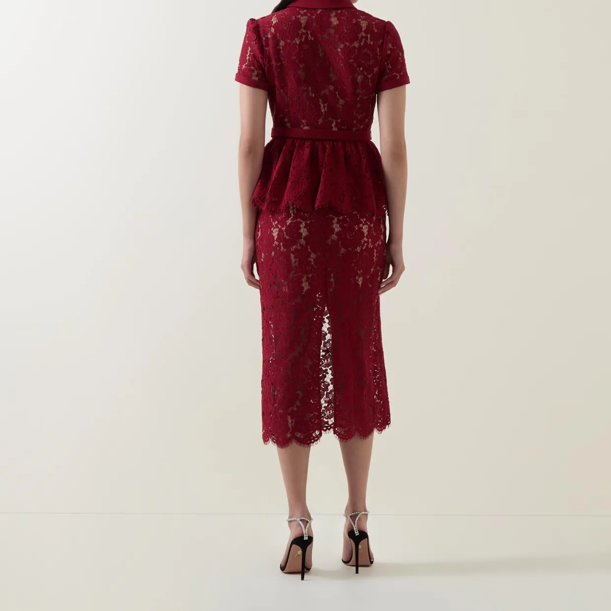 Floral Lace Peplum Pencil Dress